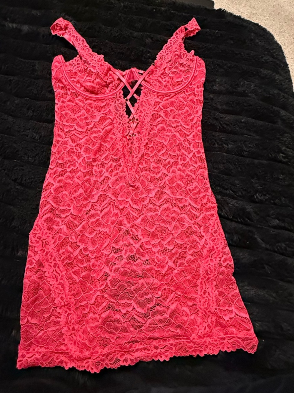 Lace Slip Dress with Crisscross Front - Hot Pink